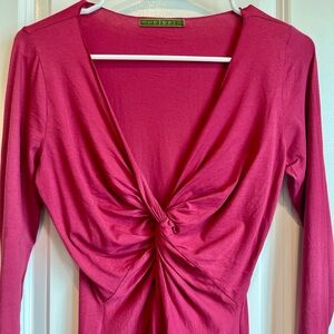 Women’s Pink Sexy Knotted V-Neck Long Sleeve Top Size M